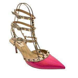 Valentino Garavani Rockstud Caged Pump EU 39.5 Low Heel Pink Patent Leather Heel
